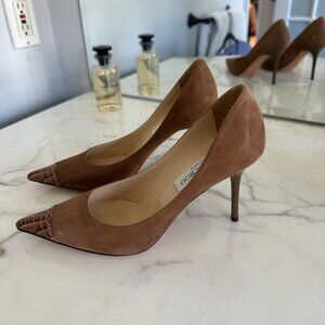 Jimmy Choo Suede Mock Croc Pointed Toe Pump Camel
